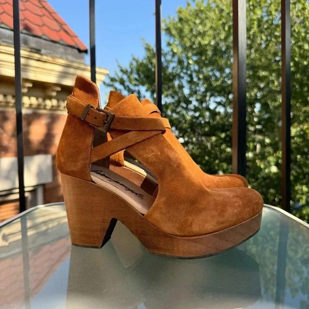 New Free People Cedar Heeled Clogs Suede Brown 8.5 - Picture 5 of 13
